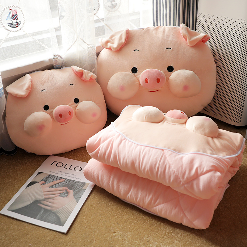 Cute cerdo almohada colcha almohada de doble propósito almohada de oficina siesta almohada aire acondicionado manta 2 en 1 vehículo grueso