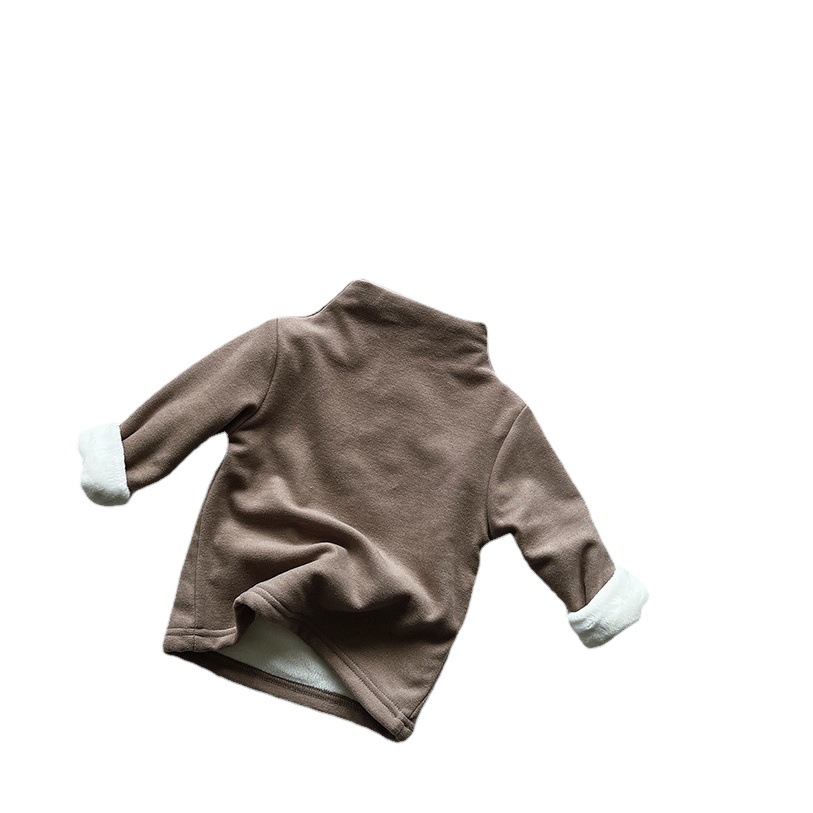 Ropa de invierno recomendar ~ camisa de fondo forrada de lana para niños y niñas estilo coreano medio cuello alto grueso cálido todo fósforo superior