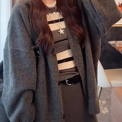 2025新款韩系V领针织开衫女秋冬宽松慵懒风软糯毛衣外套外搭上衣