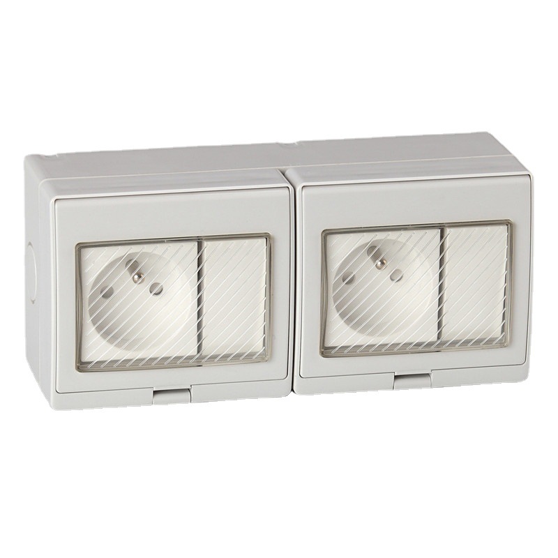 二位单控开关加二位法式插座 法国浴室厨房明装防尘防水插座