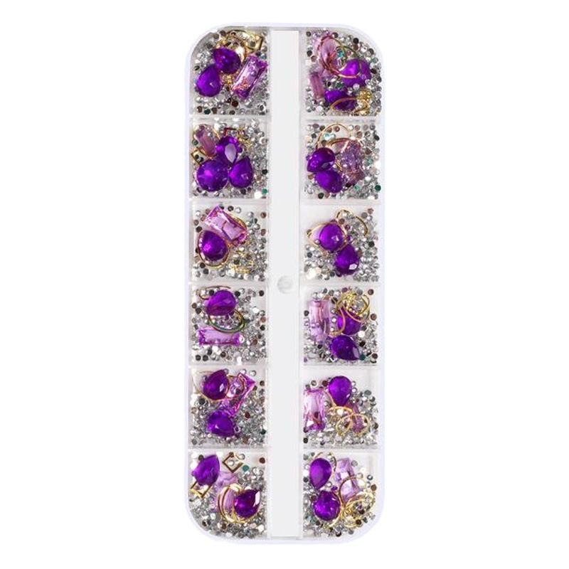 Nueva manicura transfronteriza 12-rejilla caja larga remache de la joyería de cristal de diamantes de imitación de perlas