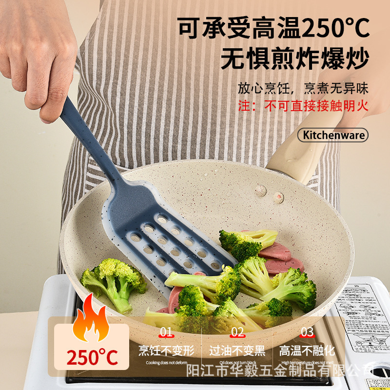 Utensilios de cocina transfronterizos de puntos de color, espátula de silicona semipermeable, soporte de almacenamiento de siete piezas de silicona, colador de pala de silicona en stock