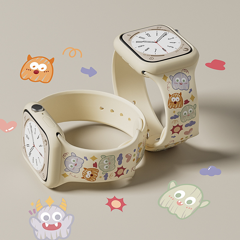 Aplicable Apple S10 reloj iwatch9 correa impresión en color silicona applewatch8 dibujos animados S9 nicho S8/S7