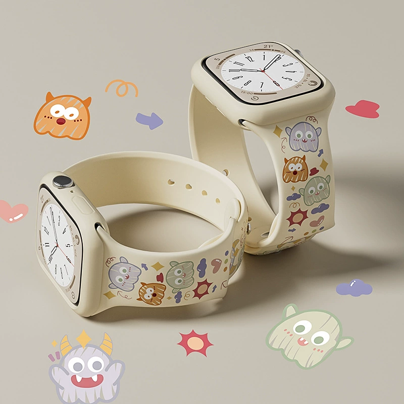 Совместимо с Apple S10 часы iWatch9 ремешок цветной принт силикон applewatch8 мультяшный S9 благородство S8/S7