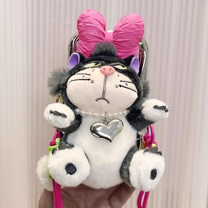 ルシファーの猫の漫画の携帯電話のバッククリップのひものぬいぐるみのペンダントの殻の斜めのショルダーはチェーンにまたがって車をかけることができます。|undefined