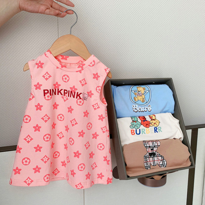 Girls' Han Style Backless Dress Summer Outfit Little Girls' One-piece Dress Thin Children's Cartoon Cute Princess Dress Trendy Outerwear