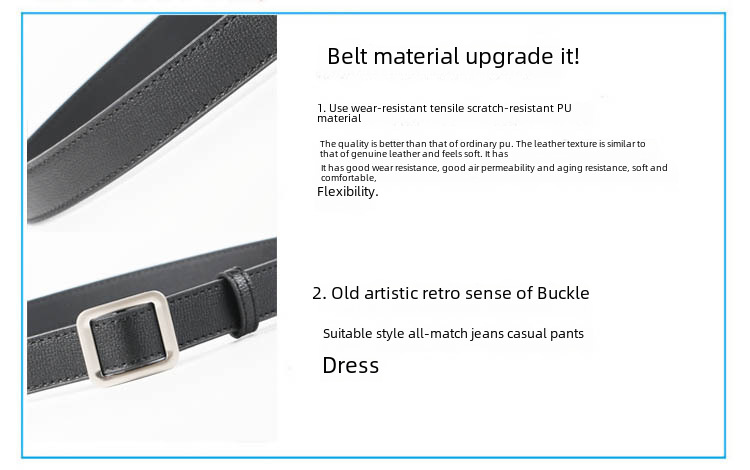 Hole-free Women's Belt Jeans Belt Belt Korean Fashion Trend All-match Decorative Alloy Buckle Black Belt_viptrois.com