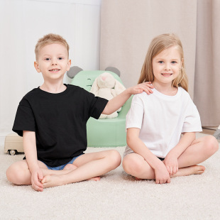Summer Children's Cotton Short-sleeved T-shirt Children's Day Class Clothes Boys and Girls Black and White Base Shirt Printing logo