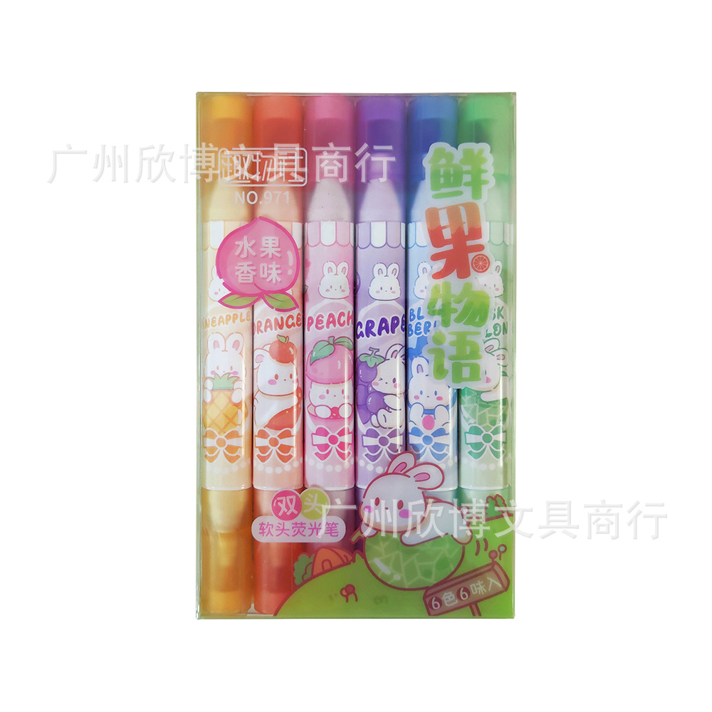 6 colores blandos de doble cabeza resaltadores de fragancia de fruta estudiantes para hacer notas de trazos clave para niños graffiti bolígrafo de color