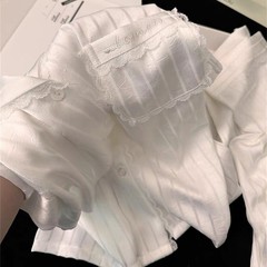 【蕾丝肌理】镂空条纹仿醋酸高级感睡衣女甜美蕾丝花边冰丝家居服
