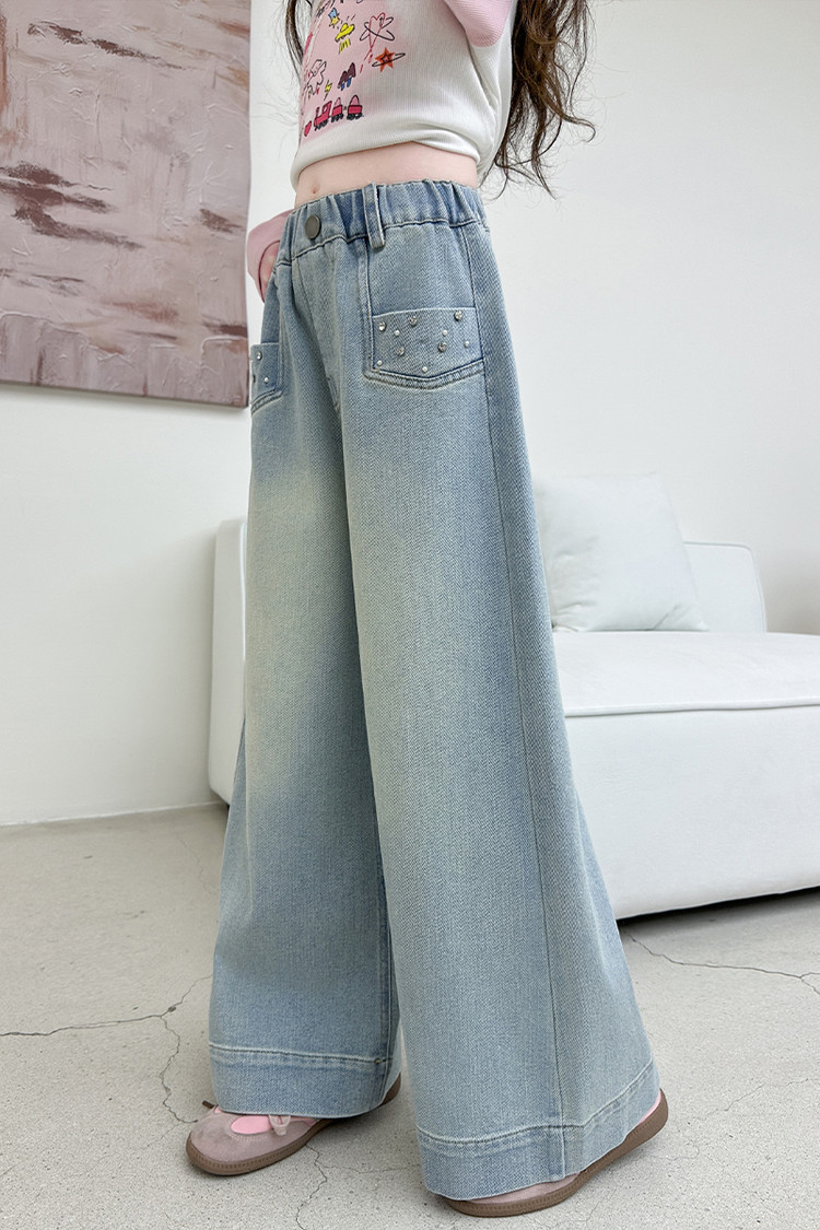 New Children's Mixed European And American Jeans With Diamonds On The Front Pocket_voghion.com