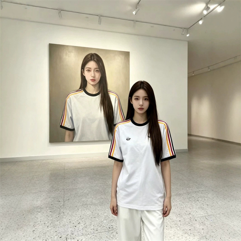 Cross-Border Clover Embroidery Round Neck Short-Sleeved T-Shirt for Men and Women, Summer Fashion Casual Sports Color-Blocked Top