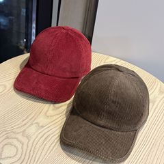 新款秋冬时尚百搭加厚灯芯绒包边可调节棒球帽女韩版纯色鸭舌帽潮
