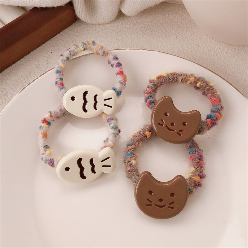 Anillo japonés de cabello de gato y pez curry corazón de niña lindo cabello de cabello de alta elasticidad cabello de cabello de pez pequeño adornamiento