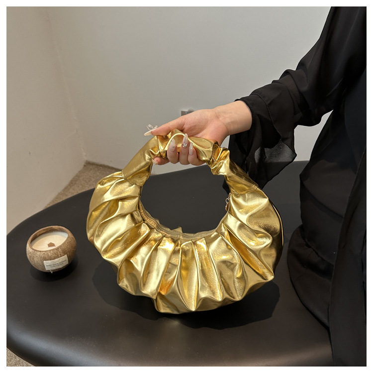 2024 neue plissierte runde Handtasche, vielseitige, modische Unterarm-Nischen-Design-High-End-Damentasche_voghion.com