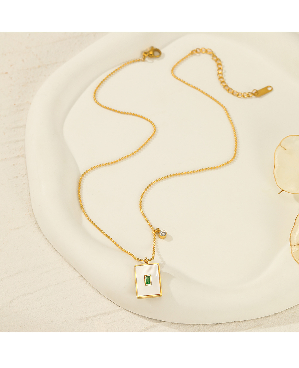 Fashion Square Stainless Steel Inlay Rhinestones Shell Necklace 1 Piece