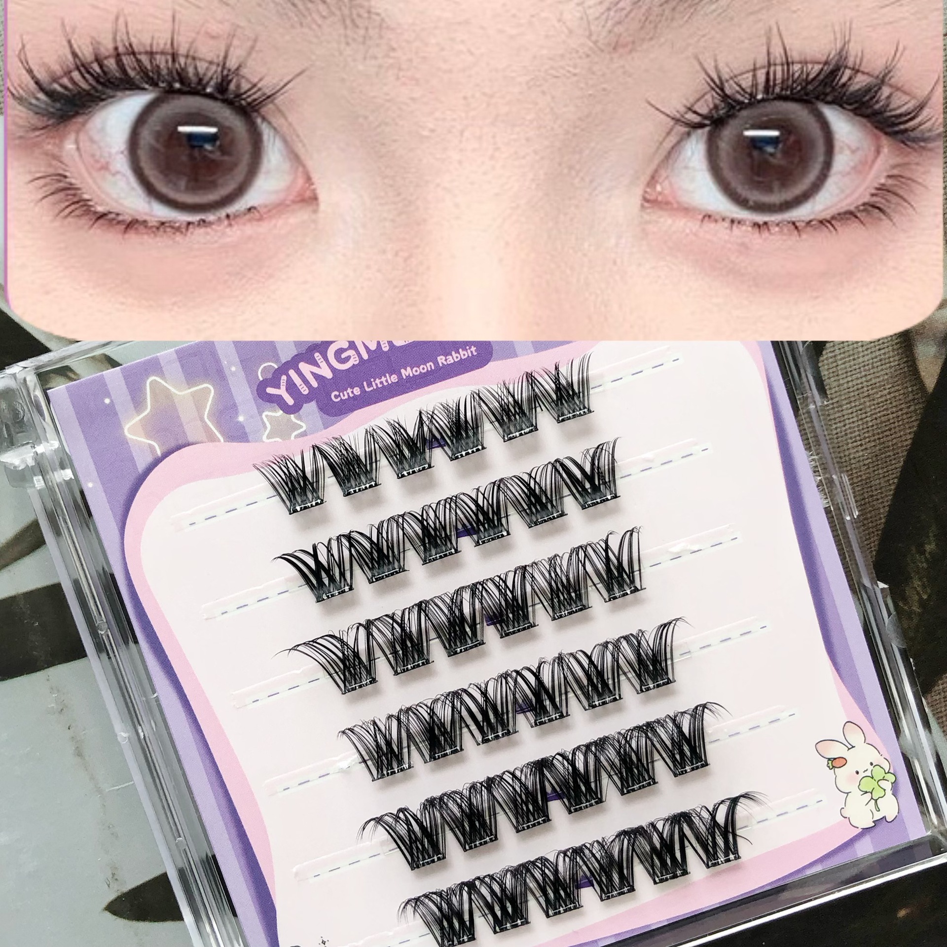 Parillas falsas transfronterizas sin pegamento, pestañas falsas de un solo grupo, estilo inteligente y lindo, pestañas falsas sin pegamento para principiantes, pestañas falsas sin pegamento.