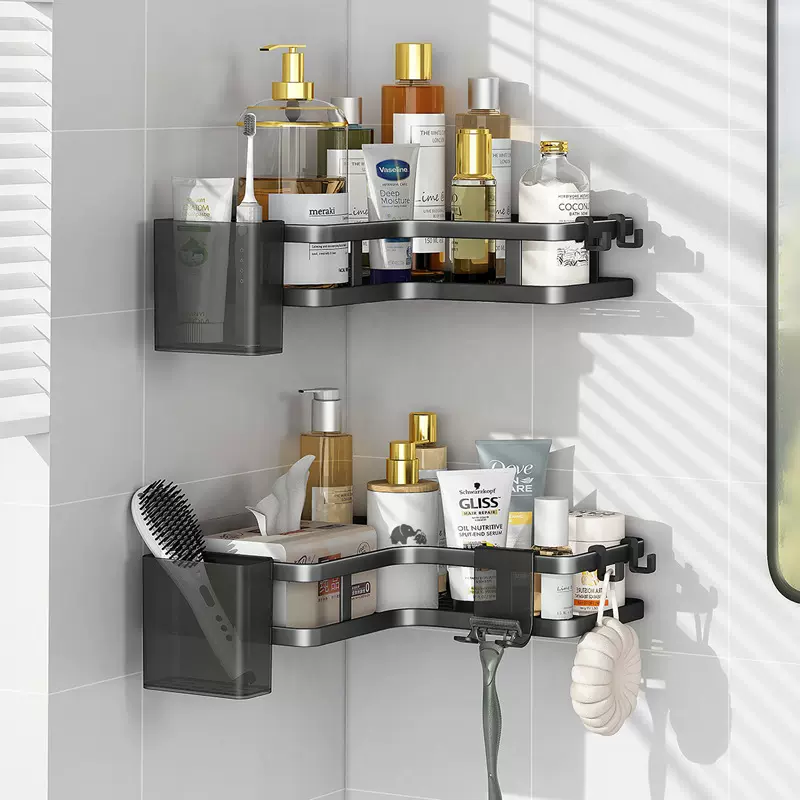 浴室三角置物架卫生间免打孔墙上收纳架阳台厕所厨房转角双层架子