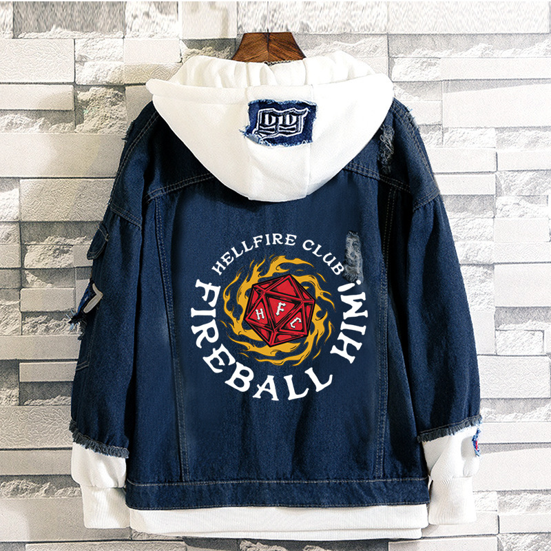 Denim Fake Two-Piece Korean Fashion Street Fashion Cute Animation Internet Celebrant Drama Printed Jacket Casual Jacket