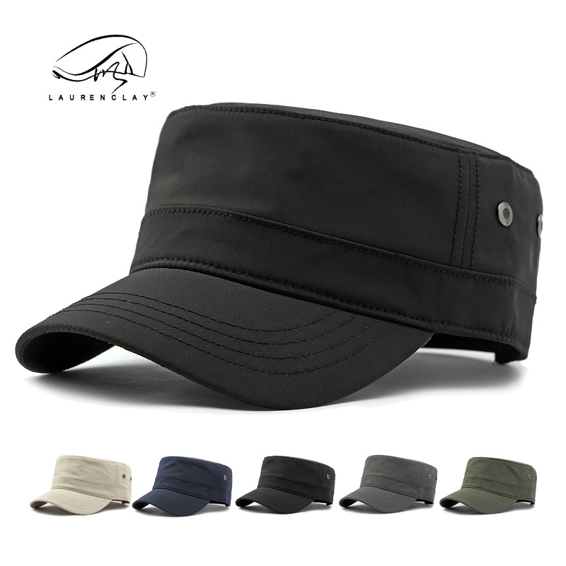 Primavera y verano al aire libre protección solar tapa enarbolada clásico de los hombres tablero ligero simple sombrero superior plano al aire libre transpirable sombrero militar mujeres