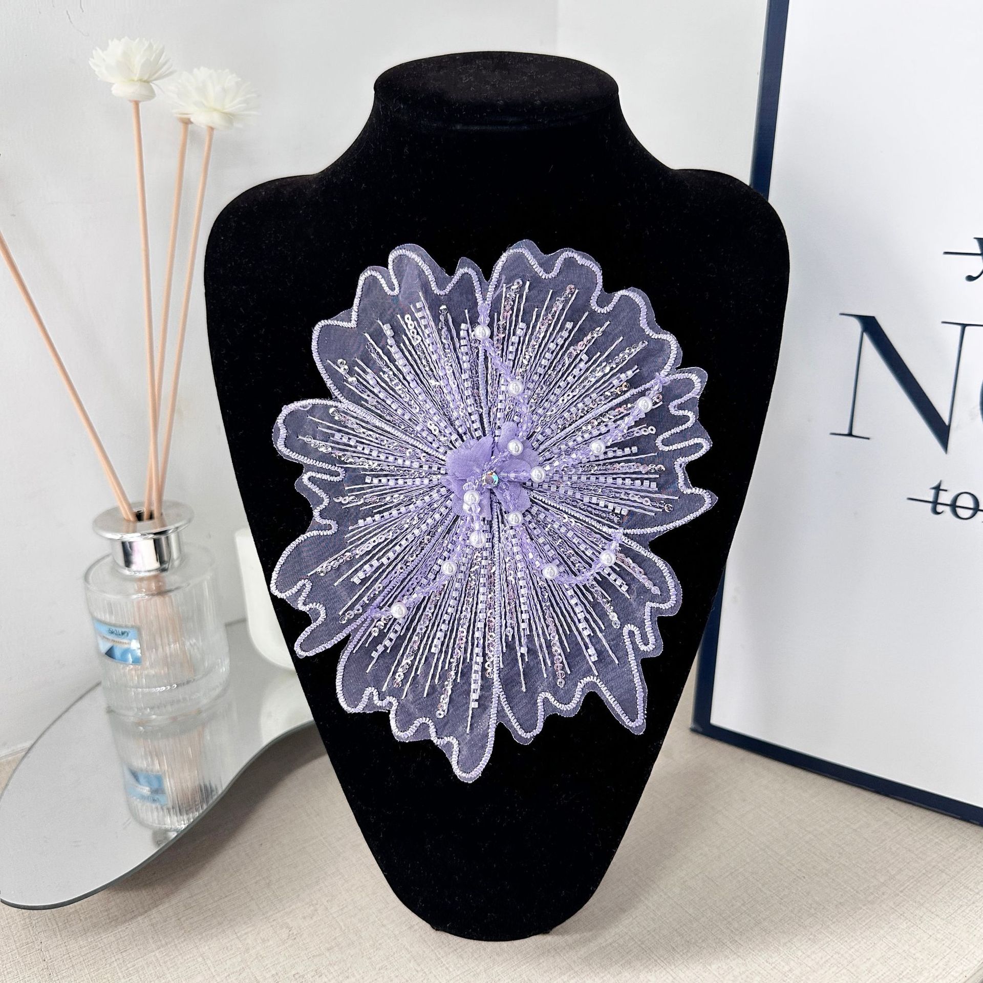 Cuentas de clavos estereoscópicos hechas a mano bordados sequinilla flor parche diy vestido de ropa infantil cheongsam diseño de ropa de actuación
