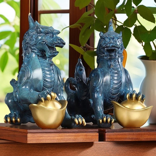 Brass Pixiu Ornaments Pair of Painted Burned Blue Yuanbao Pixiu Single Horn Pixiu Living Room Shop Decoration Big Rui Beast O