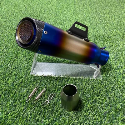 Motorcycle exhaust pipe: Three-Layer Tail Section 321RR - three-layer-semi-blue-carbon-fiber-head-with-mesh-51mm