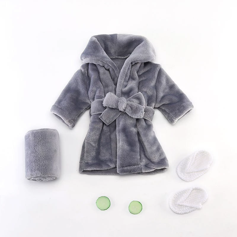Bathrobe, children's flannel set, demi-season pijama, slippers, shoe covers