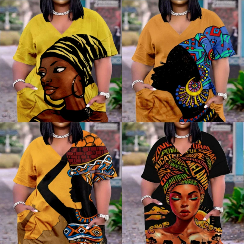 2025 летний новый стиль повседневного отдыха с короткими рукавами с принтом карманное платье с V-образным вырезом женская мода легкая роскошь