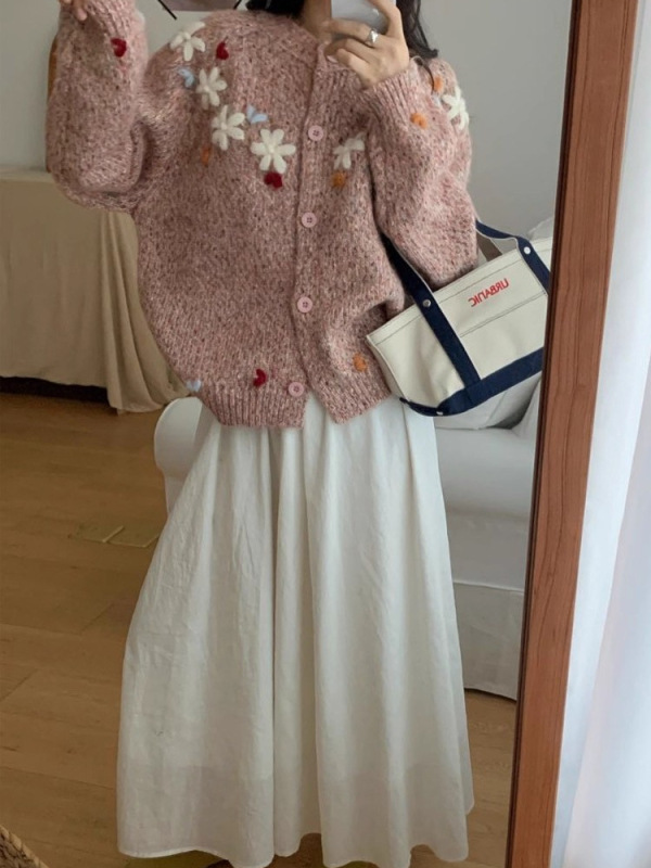 韩系甜美文艺小清新针织衫女2025秋冬新款慵懒风百搭宽松开衫毛衣|undefined