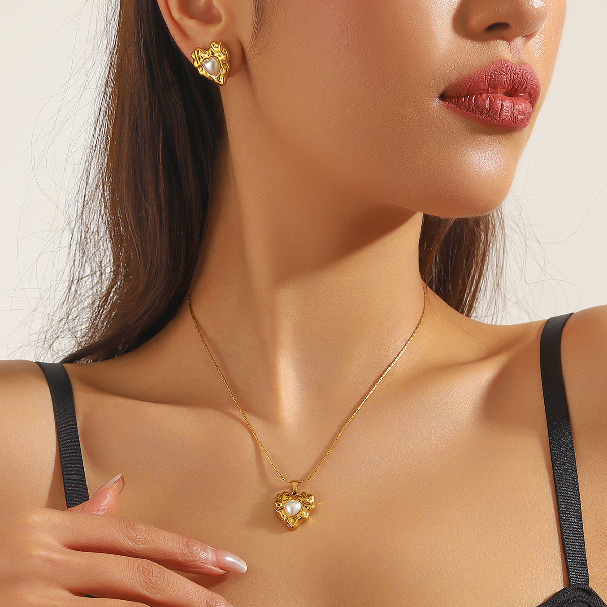 10g Weight Jewelry Set Classification snake chain Chain Type Earrings + Necklace Quantity Holiday, Daily Occasion 304 Stainless Steel Material Geometric, Heart Shape Pattern All Seasons Season Women's Gender Plating Design Vintage Style, Simple Style Style Wholesale Jewelry Vintage Style Simple Style Geometric Heart Shape 304 Stainless Steel Plating Jewelry Set Snake Chain 5