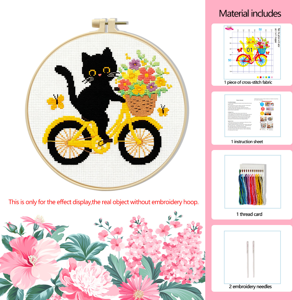 Fábrica directa de bordado cruzado transfronterizo Amazon tres pequeños gatos negros pequeños kits de bordado simple DIY
