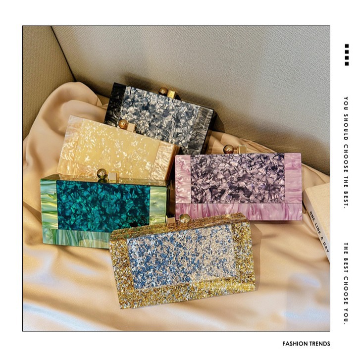 Bolsas de cena de damas transfronterizas bolsas de fiesta empalmadas bolsas acrílicas de tendencia bolsas de cadena de hombro bolsas de mano bolsas de noche