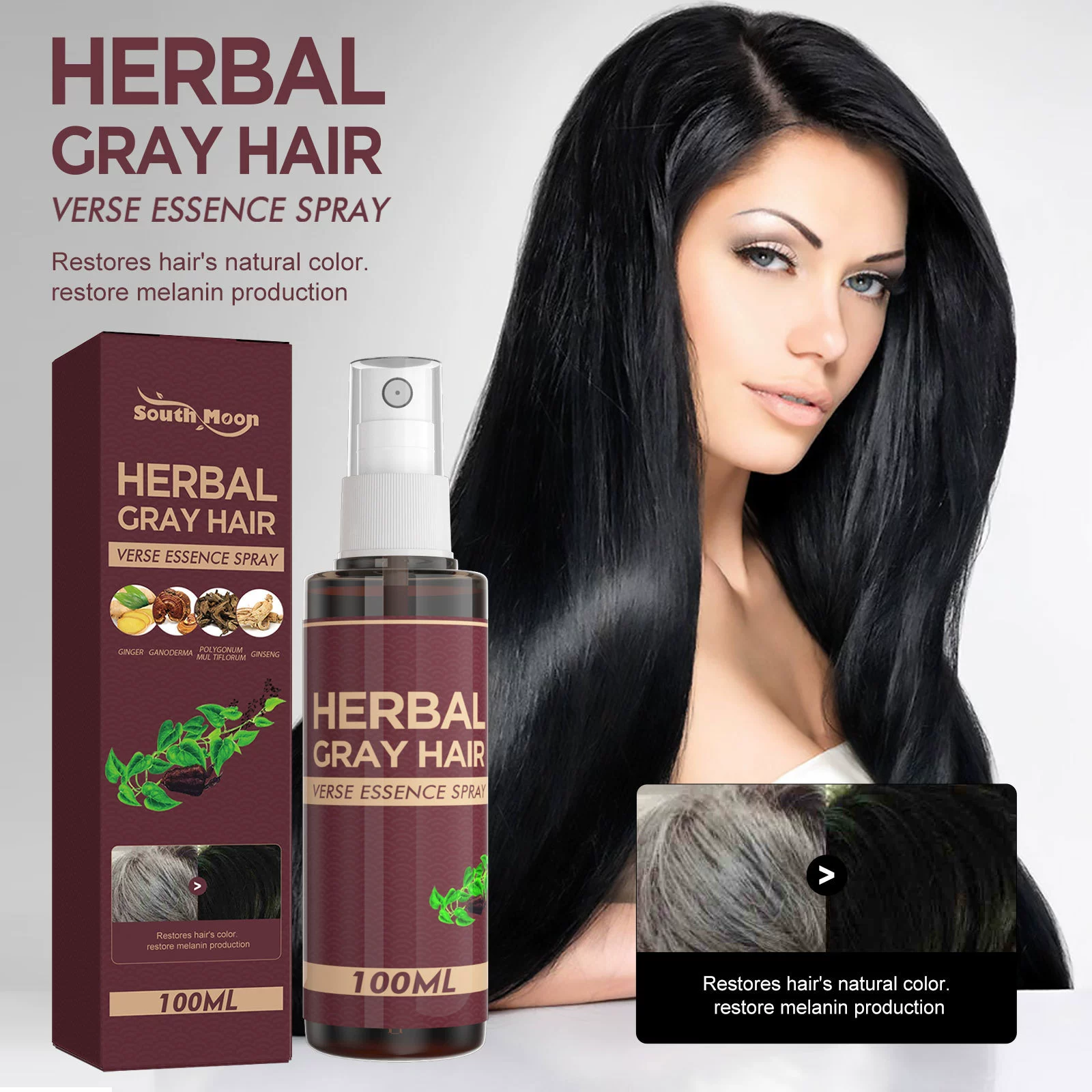 South Moon Herbal Black Hair Liquid Polygonum Multiflorum Herbal Essence увлажняет, защищает, разглаживает и придает блеск волосам.