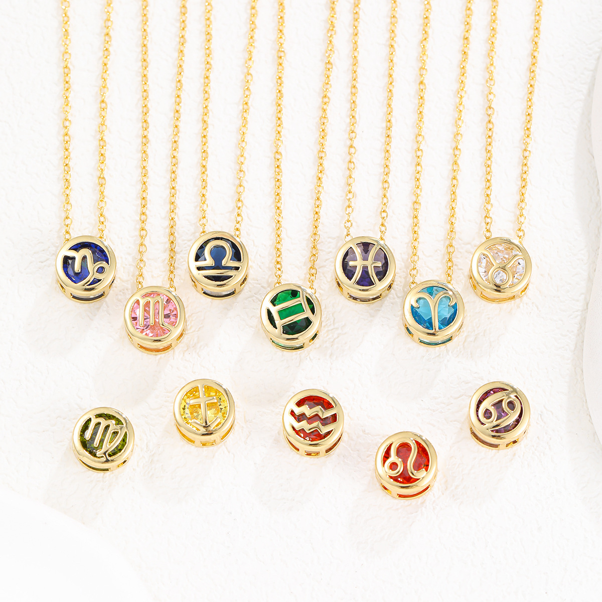 European and American Personalized Stereo Twelve Constellations Necklace Zircon Double-Sided Cut Out Birthstone Pendant Colorfuled Gemstone Clavicle Chain