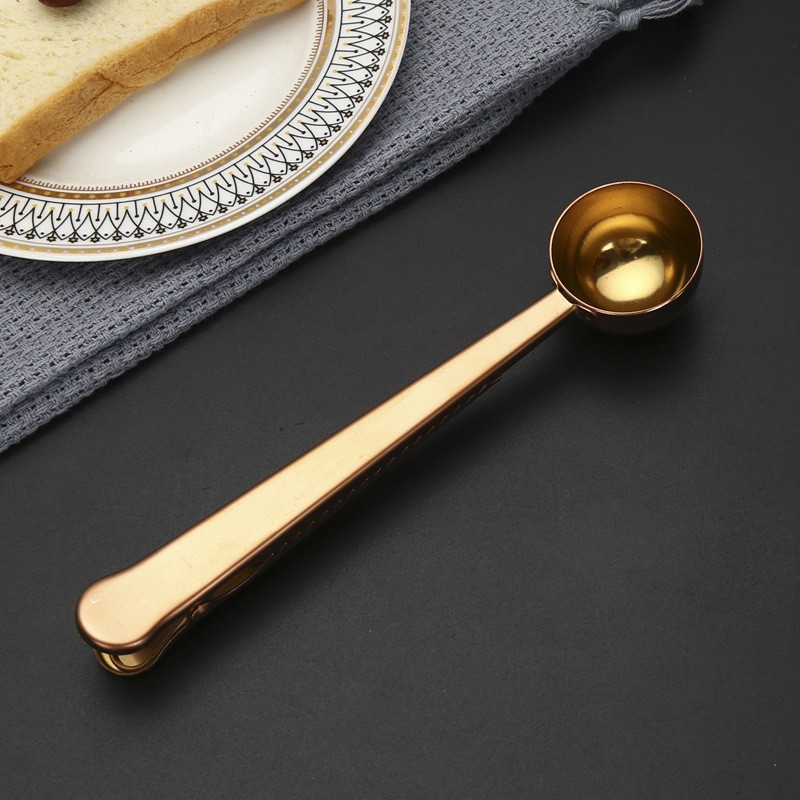 430 de acero inoxidable cuchara de leche en polvo clip de sellado bolsa de cuchara clip de sellado multifuncional dos en uno café con clip cuchara medidora