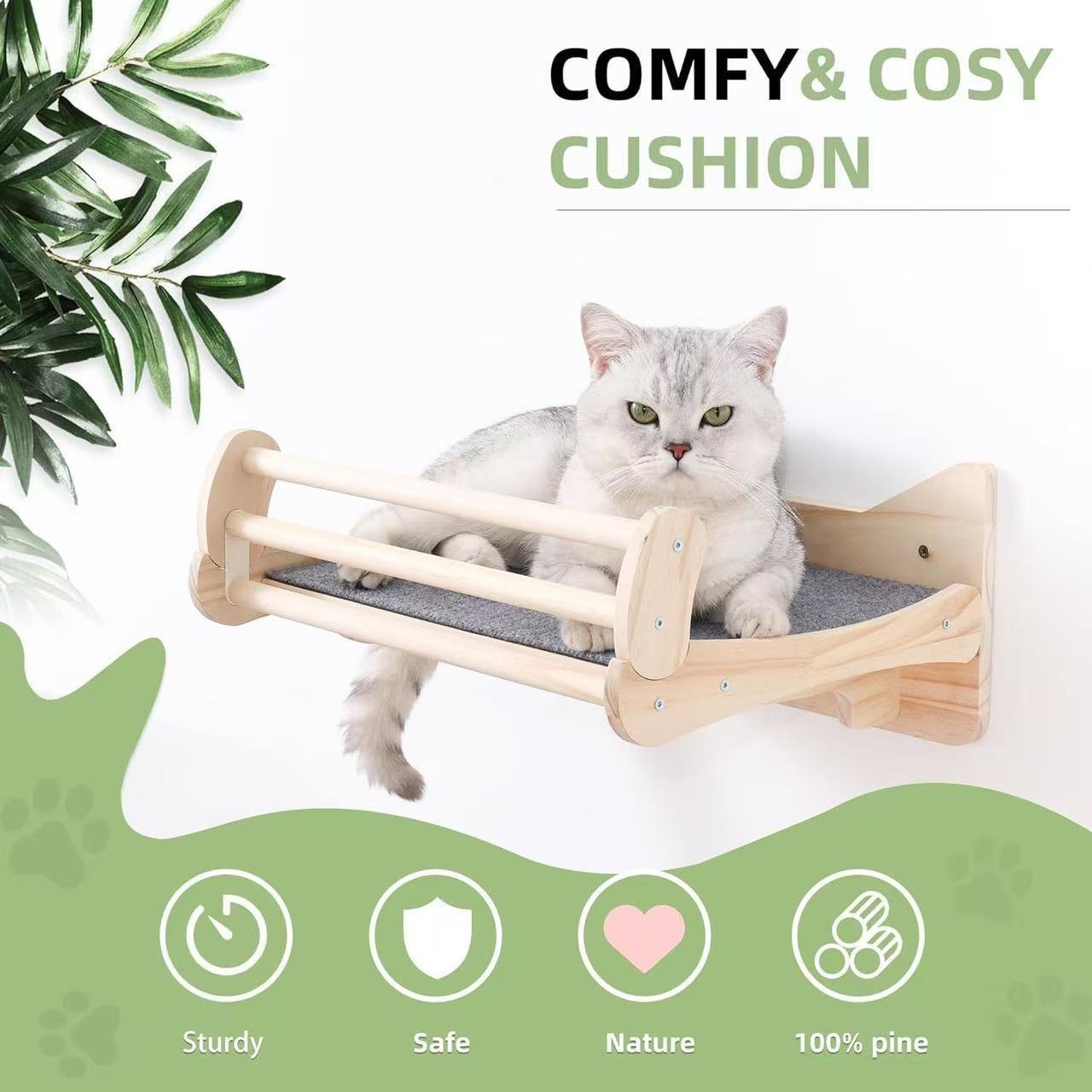 跨境木质剑麻猫爬架壁挂式实木猫楼梯猫墙壁DIY猫爬梯木梯猫吊床
