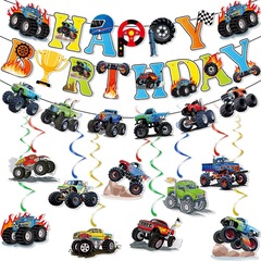 Amazon 誕生日パーティーの装飾オフロード車バナー旗モンスタートラック誕生日装飾スパイラルペンダント