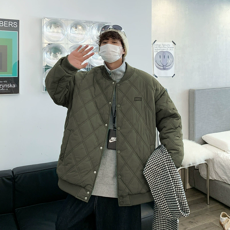 2023 осенне-зимняя повседневная свободная американская куртка с воротником-стойкой, трендовая бейсбольная куртка с ромбом, хлопковая стеганая куртка, пальто