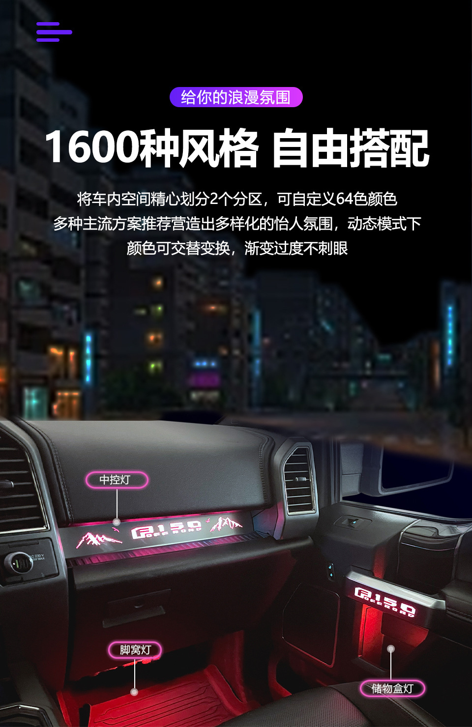Car ambient light is suitable for Ford Raptor F150-2017-2019