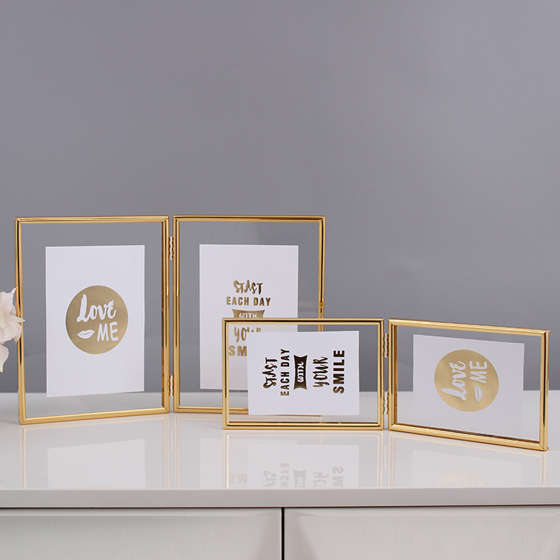 Cross-border source Nordic ins folding double metal glass photo frame 8 inch plant specimen table 6 inch 7 inch A4