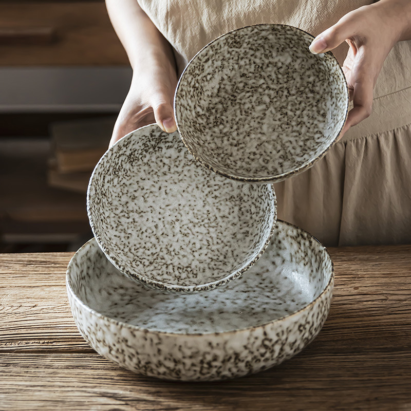 Piedra creativa cubiertos de cerámica caseros redondos ensalada de frutas cuencos de ramen cuencos de verduras cuencos de estilo retro