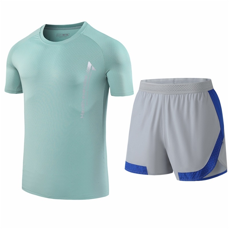 Traje deportivo de seda de hielo para hombres secado rápido transpirable verano delgado para correr manga corta para hombres suelta moda de tamaño grande