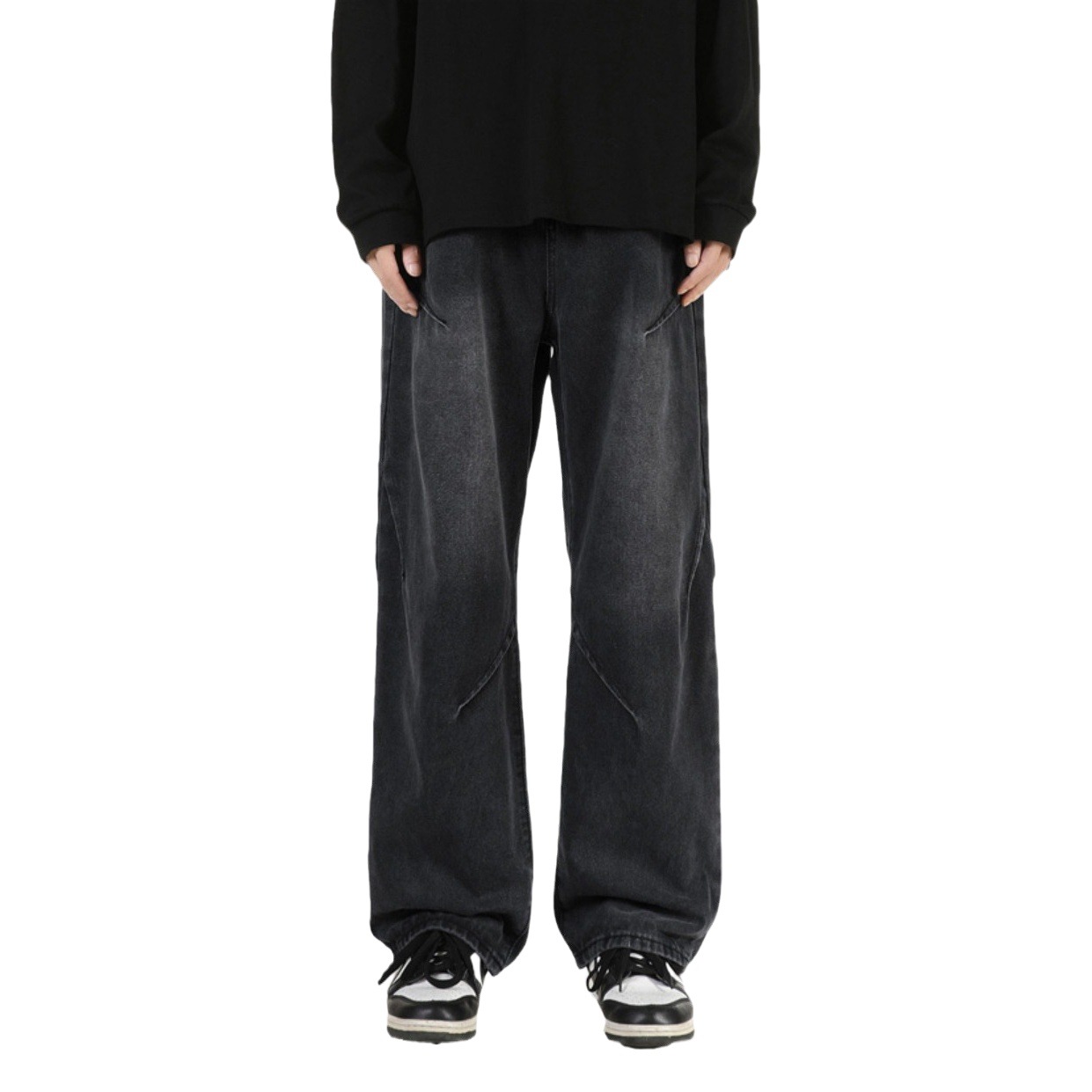 Retro azul pierna ancha pantalones vaqueros de los hombres sueltos rectos 2023 nueva American High Street pantalones otoño trajes