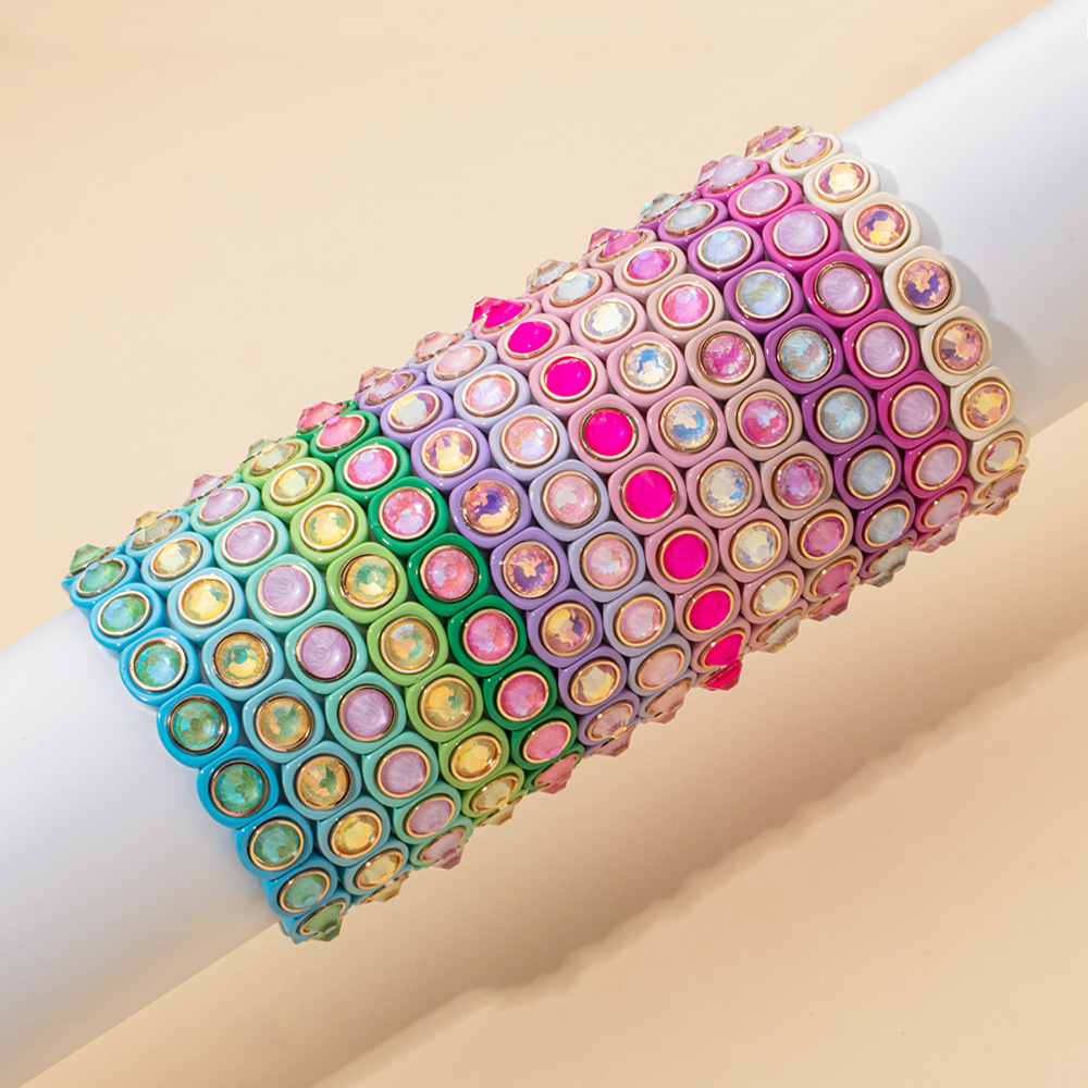 1 Piece Quantity IG Style Round Alloy Enamel Rhinestones Inlay Couple Bracelets