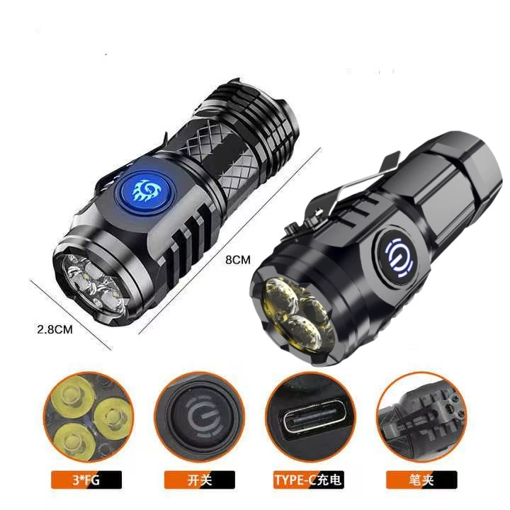 Мощный трехглазый мини-фонарик дальнего действия, портативный маленький фонарик высокой яркости, уличная многофункциональная лампа с крышкой на магнитном зажиме