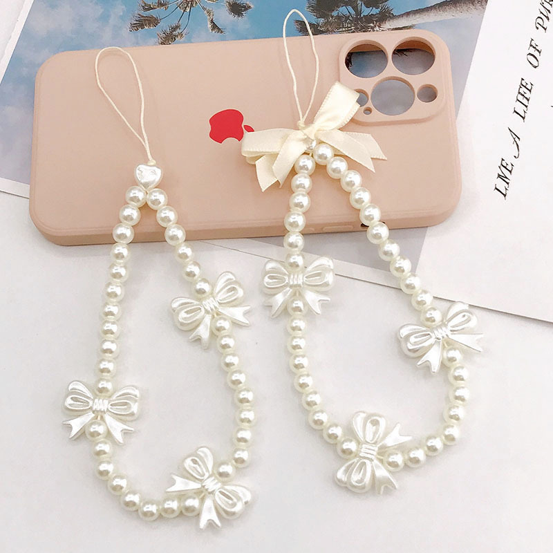 20g Weight 1 Piece Simple Style Classic Style Bow Knot Imitation Pearl Plastic Beaded Mobile Phone Chain