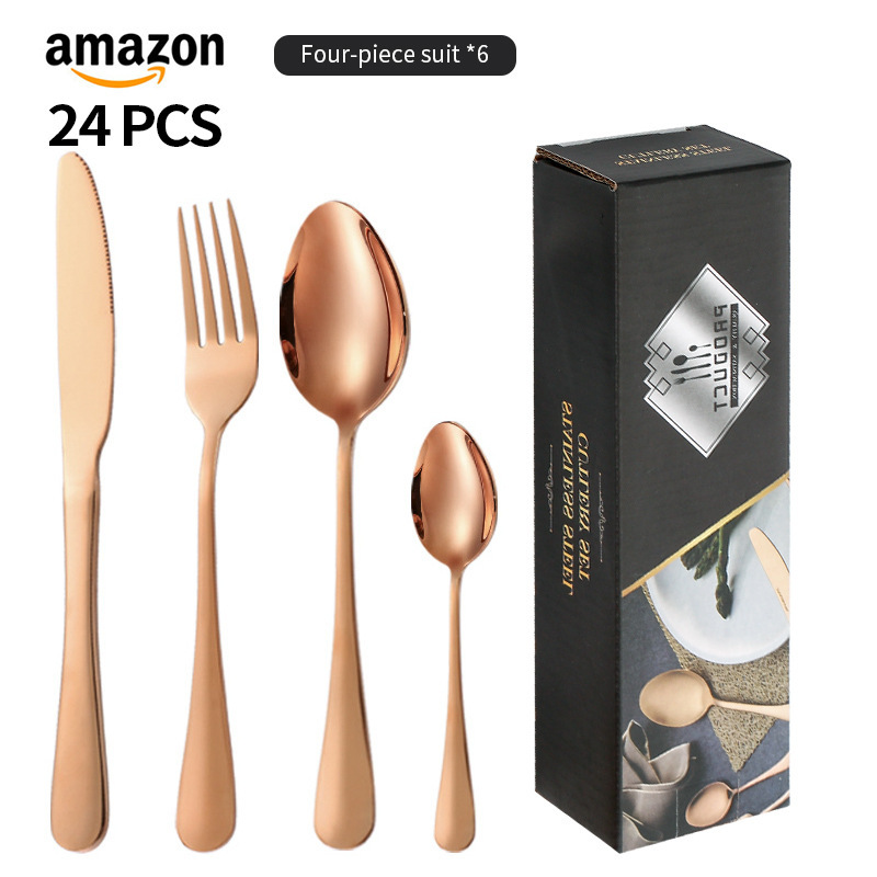 アマゾン爆金西食器1010四主部品24点セットステンレスナイフフォークスプーンクロスボーダー礼箱食器セット|undefined