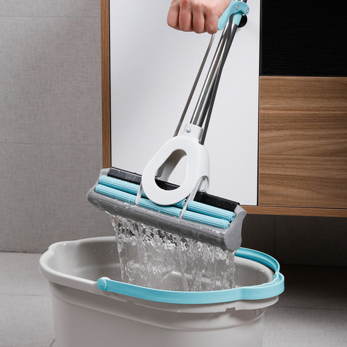 Meiya hand-washable collodion mop double row roller squeeze water lazy floor mop absorbent sponge mop department store wholesale