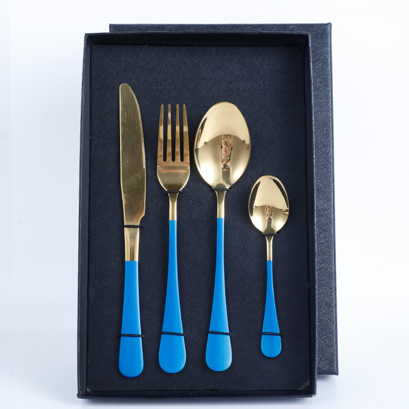 Caja de regalo negra + conjunto de cuatro piezas de oro azul